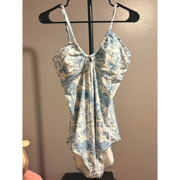 Shade & Shore Other - Shade & Shore Blue and White Palm Trees One Piece Swimsuit Adj Straps Sz L
